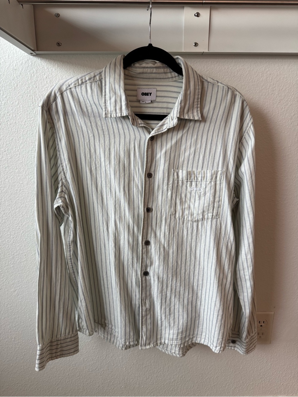 Obey Men’s Medium Striped Button-Up Shirt